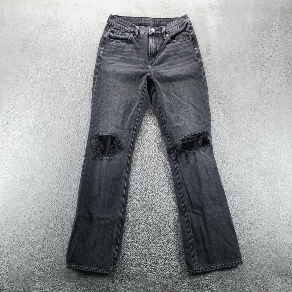 American Eagle Jeans Womens 2 Black 90s Bootcut High Rise‎ Dark Wash Ripped
